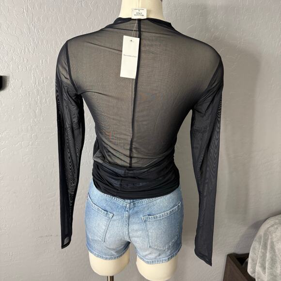 NWT The A&F Paloma Long-Sleeve Mesh Top, Black, M - Picture 2 of 4